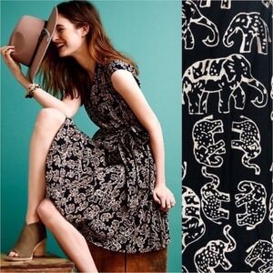 Anthropologie Maeve Noronha Elephant Faux Wrap‎ Dress Black S
